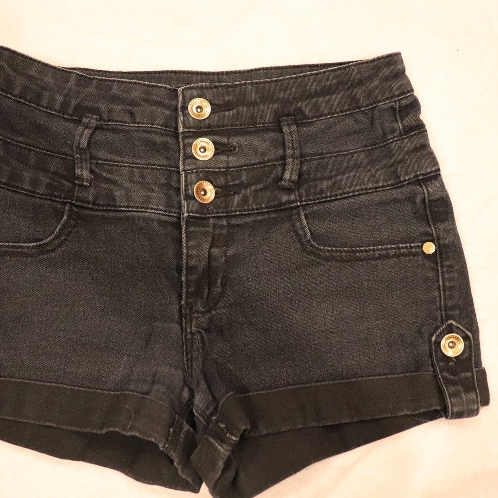 High-waist Button Up Black Shorts